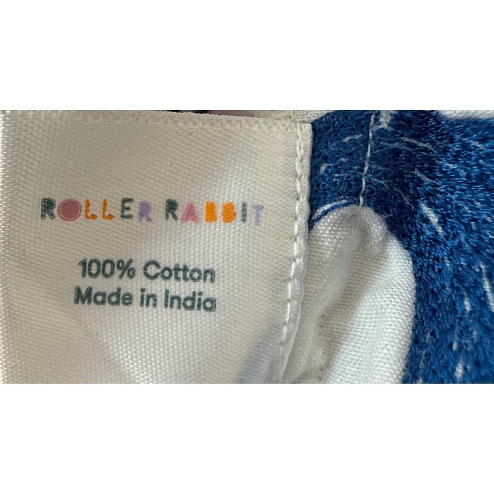 Roller Rabbit Embroidered Cotton Peasant Blouse White Blue Boho Top Medium - Picture 7 of 8